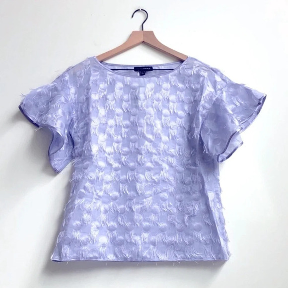New Banana Republic Lilac lavender Polka-Dot Fringe Flutter short sleeve top - Picture 4 of 14
